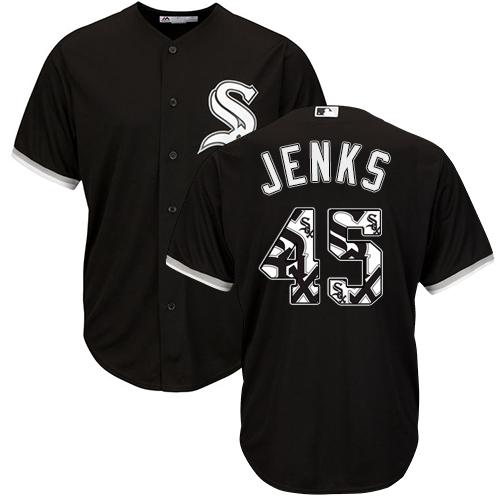 White Sox #45 Bobby Jenks Black Team Logo Fashion Stitched MLB Jersey